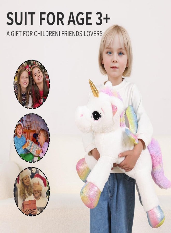 FFxiong 24 Inch Big Unicorn Stuffed Animal Plush Toy Pillow, Cute Soft Giant Unicorn with Rainbow Wings Large Doll, Gift for Children Girls Boys Kids Valentine Birthday Christmas - Image 2